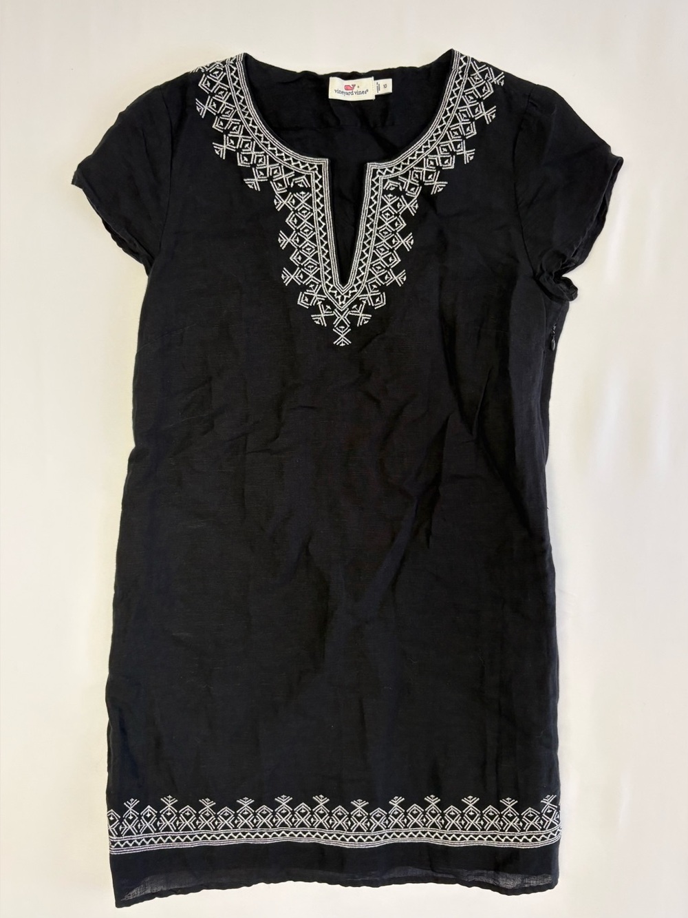 Vineyard Vines Linen Blend Embroidered Black Sheath Dress - Picture 3 of 12